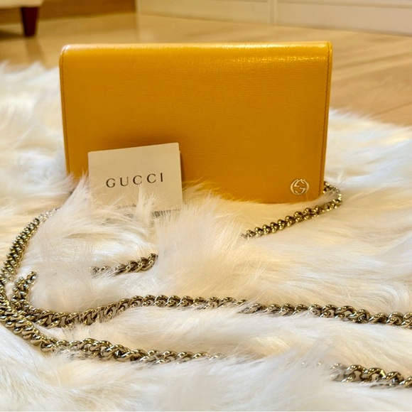 GUCCI Wallet on Chain Calfskin Medium Betty Crossbody WOC Yellow - Picture 3 of 17